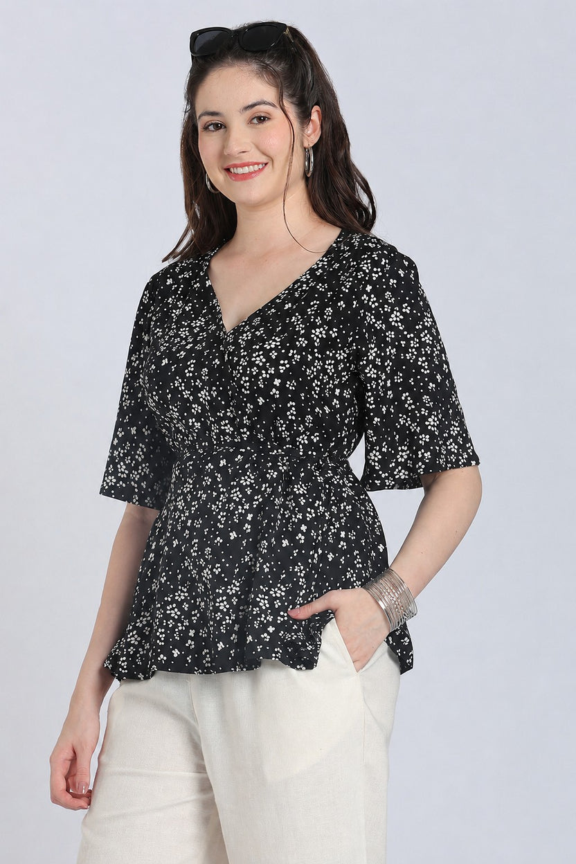 Black Flared Fit Peplum Top for Women - Image 1