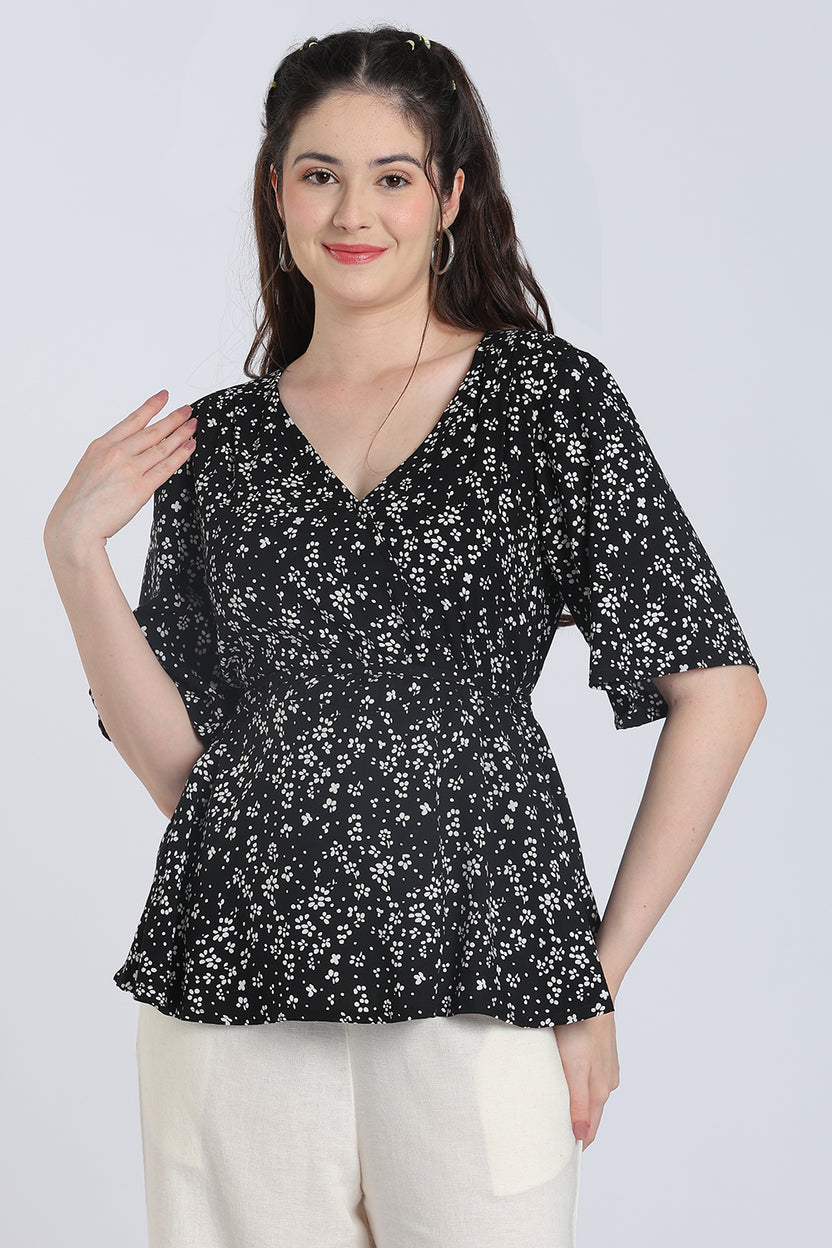 Black Flared Fit Peplum Top for Women - Image 2