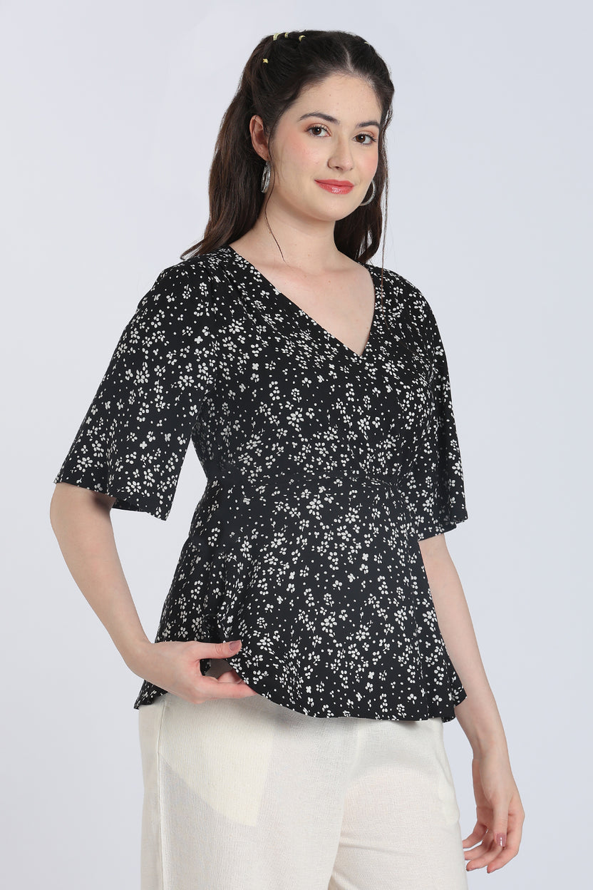 Black Flared Fit Peplum Top for Women - Image 4