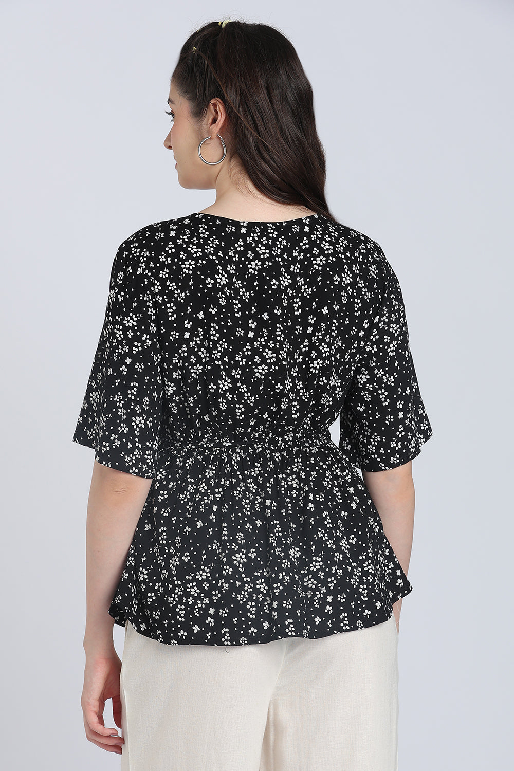 Black Flared Fit Peplum Top for Women - Image 5