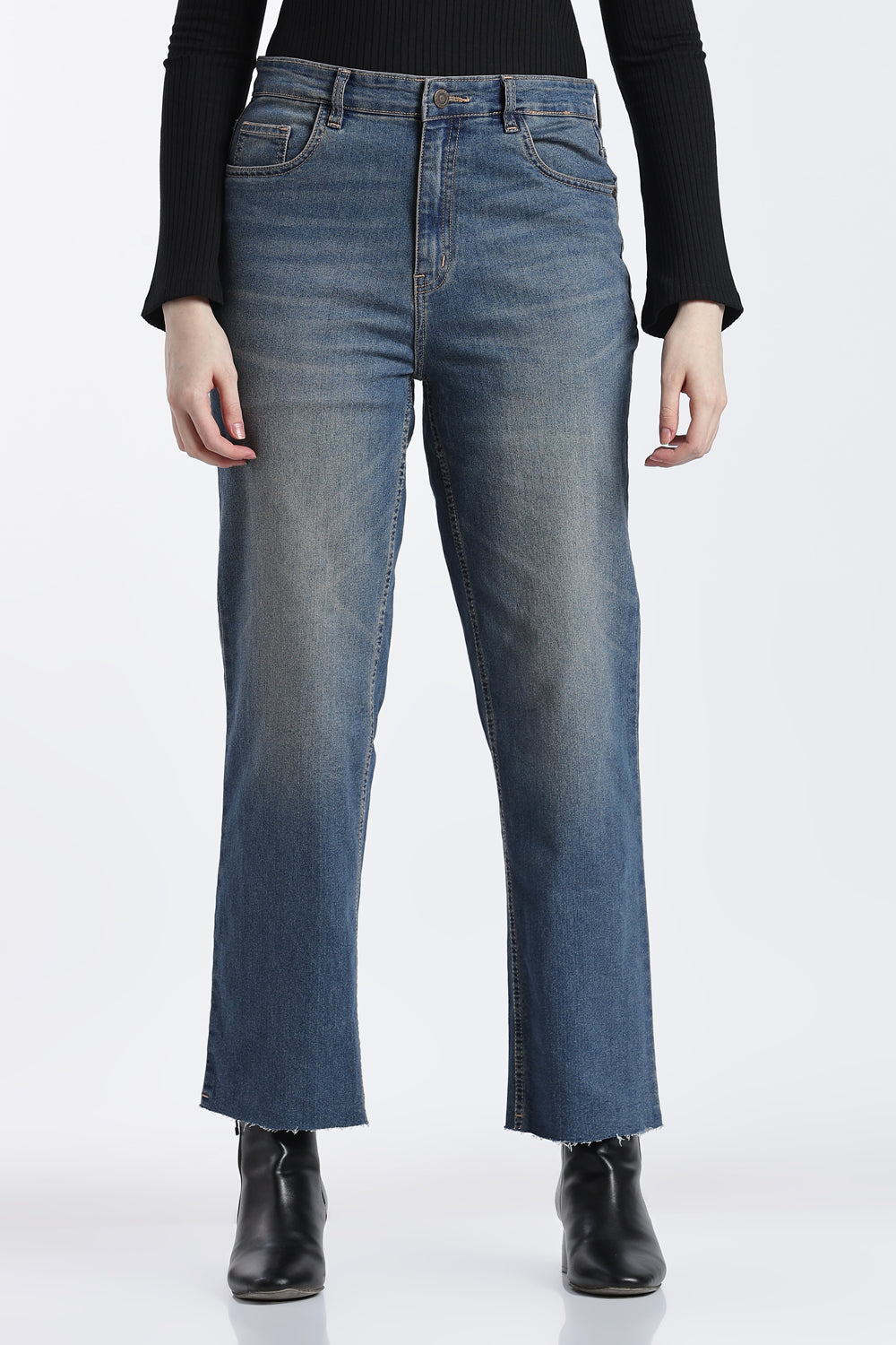 Navy Straight Fit Jeans With 5 Pocket for Women - Image 2