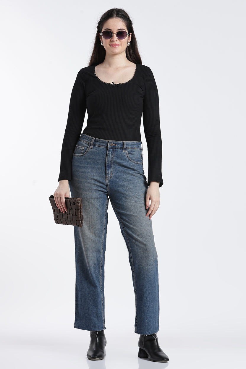 Navy Straight Fit Jeans With 5 Pocket for Women - Image 6