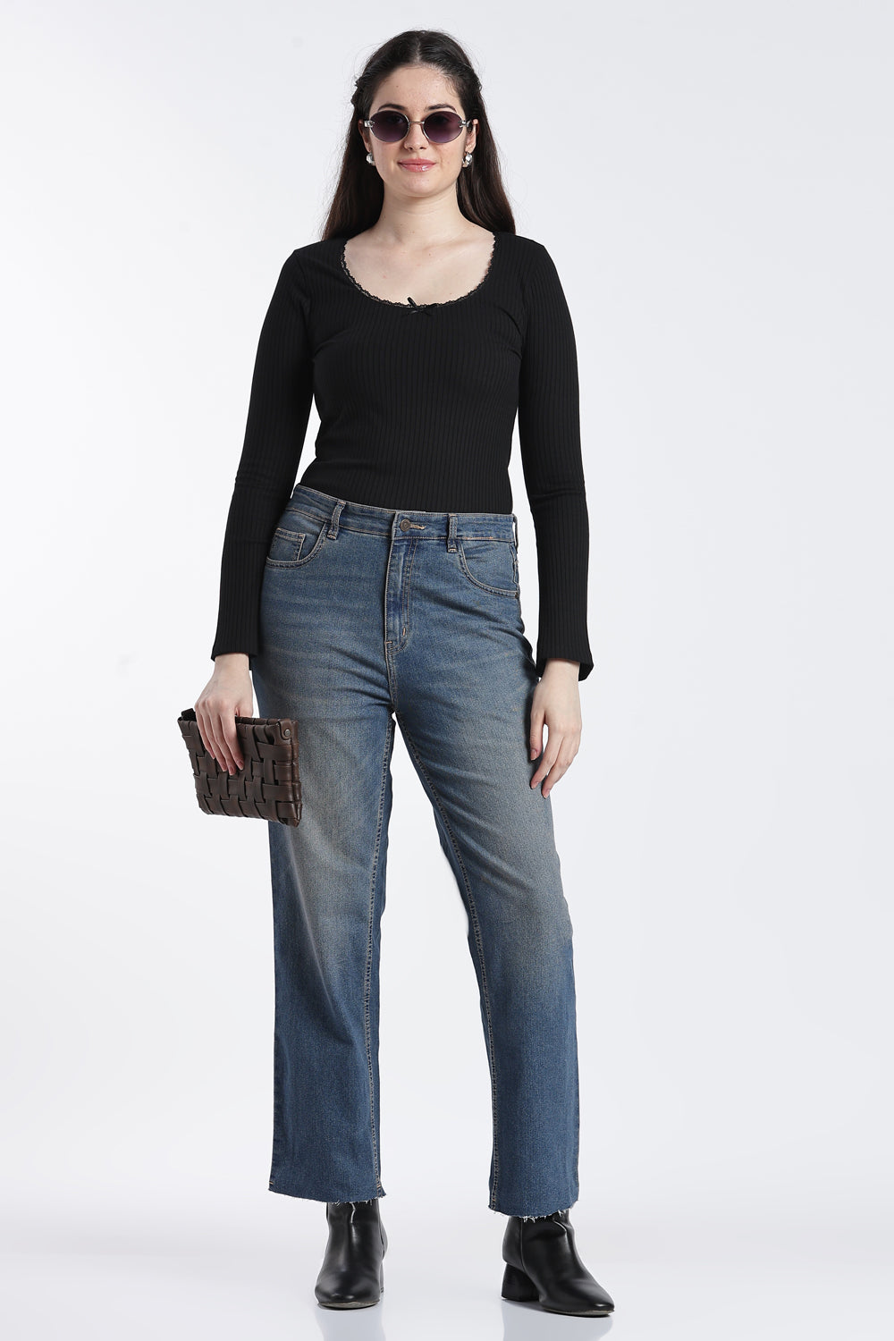 Navy Straight Fit Jeans With 5 Pocket for Women - Image 6