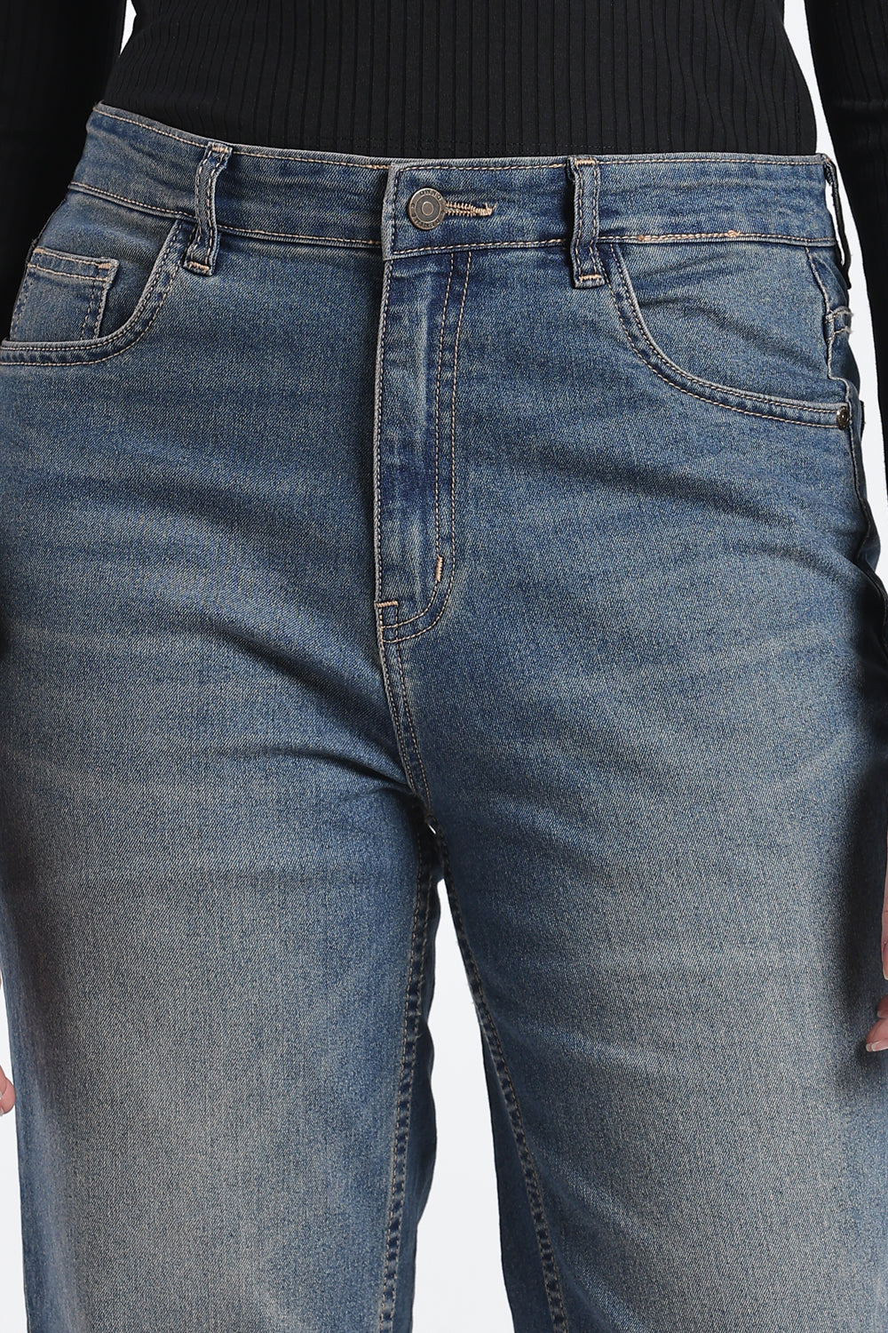Navy Straight Fit Jeans With 5 Pocket for Women - Image 7