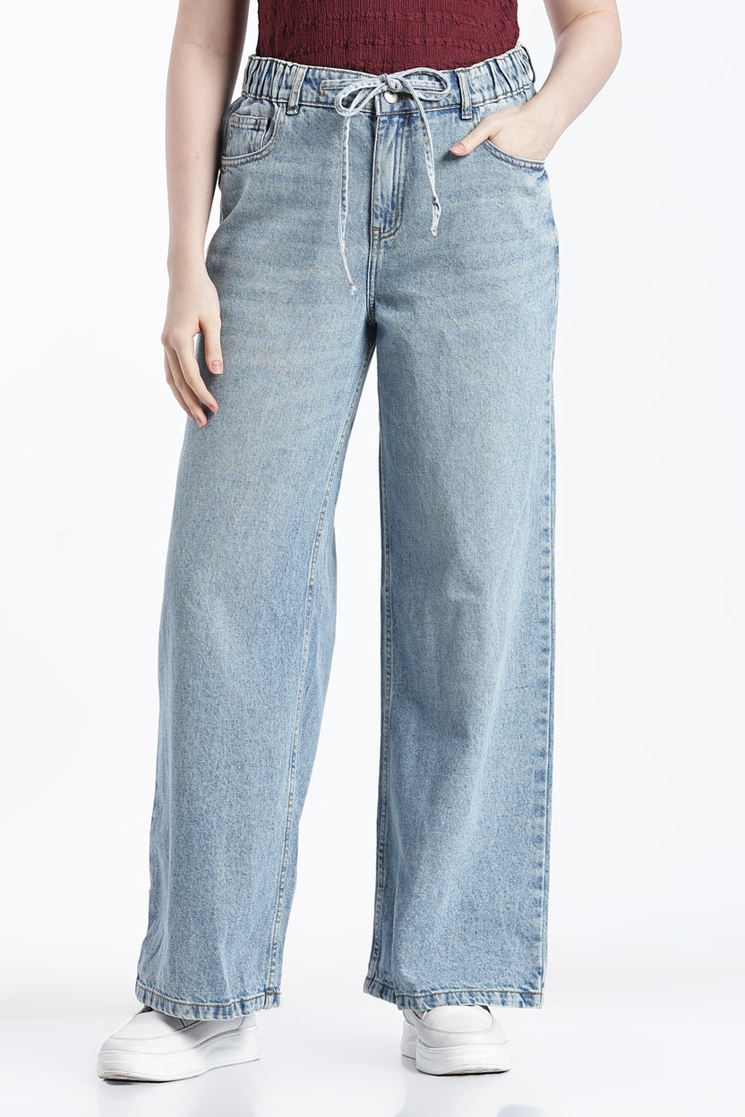 Light Blue Wide Leg Fit Jeans With 5 Pocket for Women - Image 2