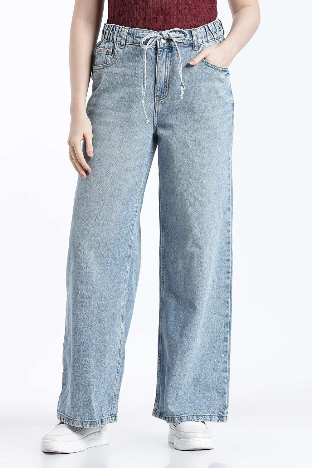 Light Blue Wide Leg Fit Jeans With 5 Pocket for Women - Image 2