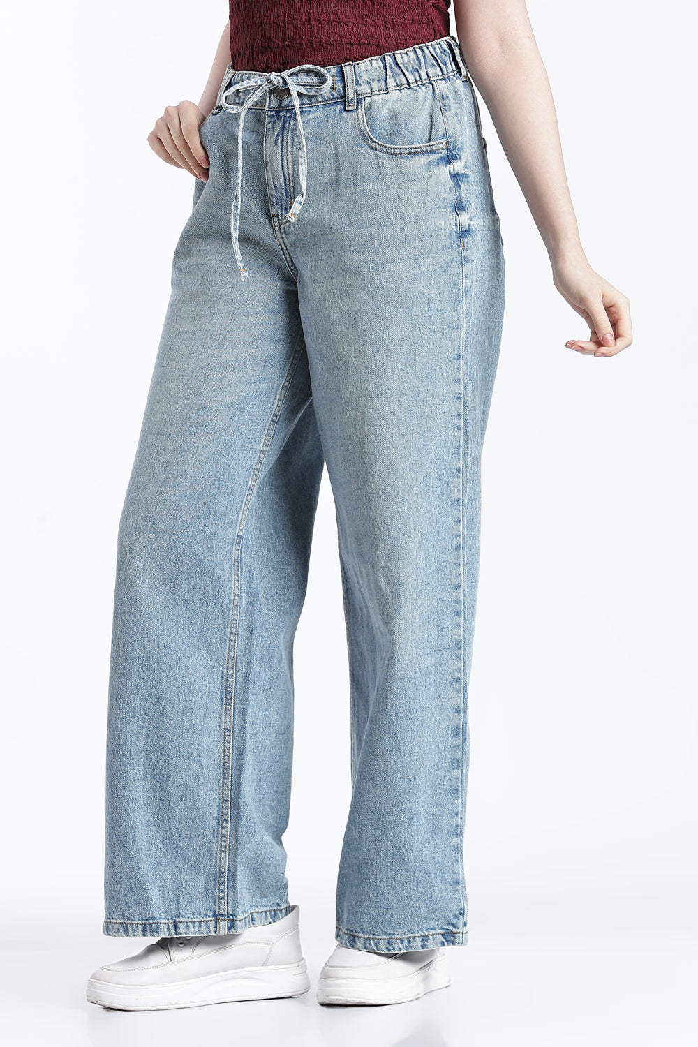 Light Blue Wide Leg Fit Jeans With 5 Pocket for Women - Image 4
