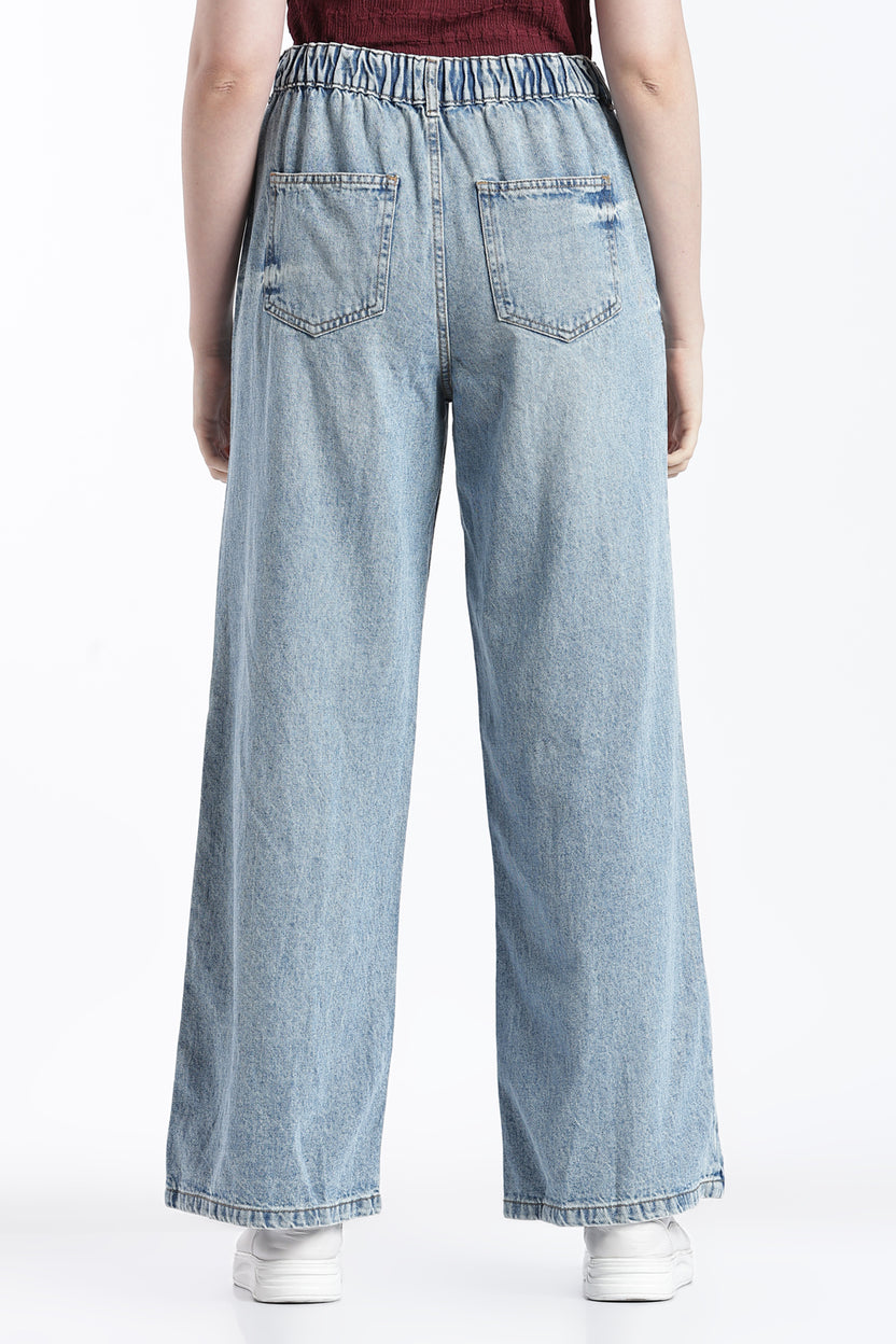 Light Blue Wide Leg Fit Jeans With 5 Pocket for Women - Image 5