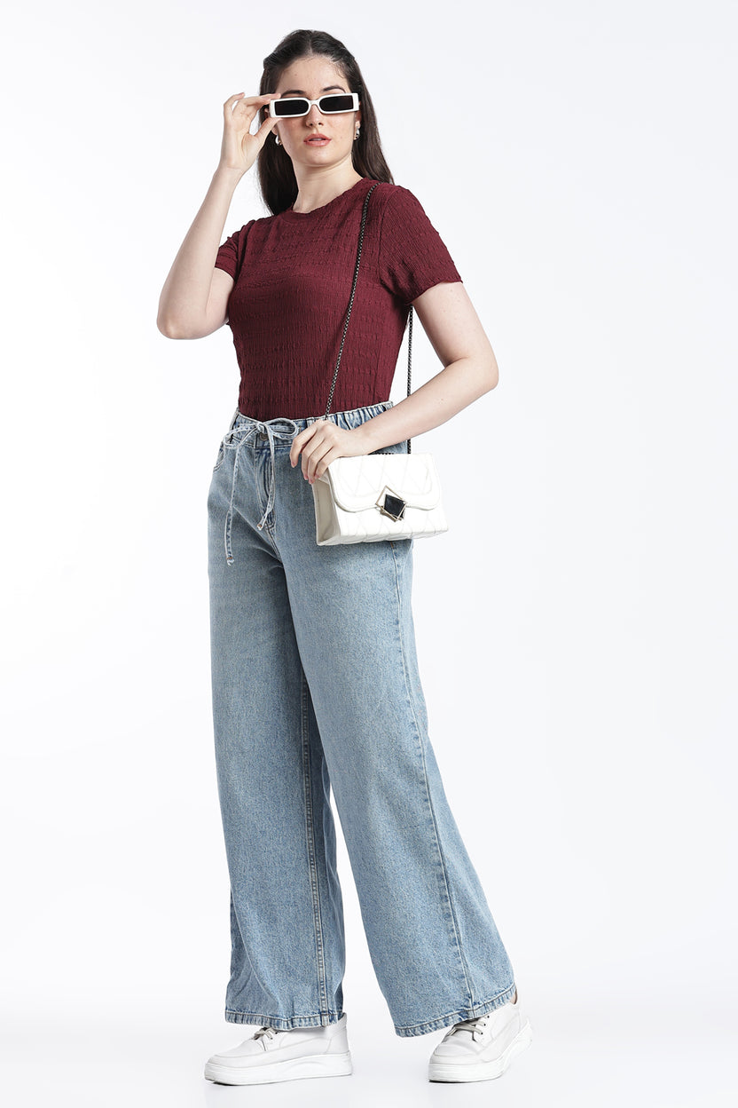 Light Blue Wide Leg Fit Jeans With 5 Pocket for Women - Image 6