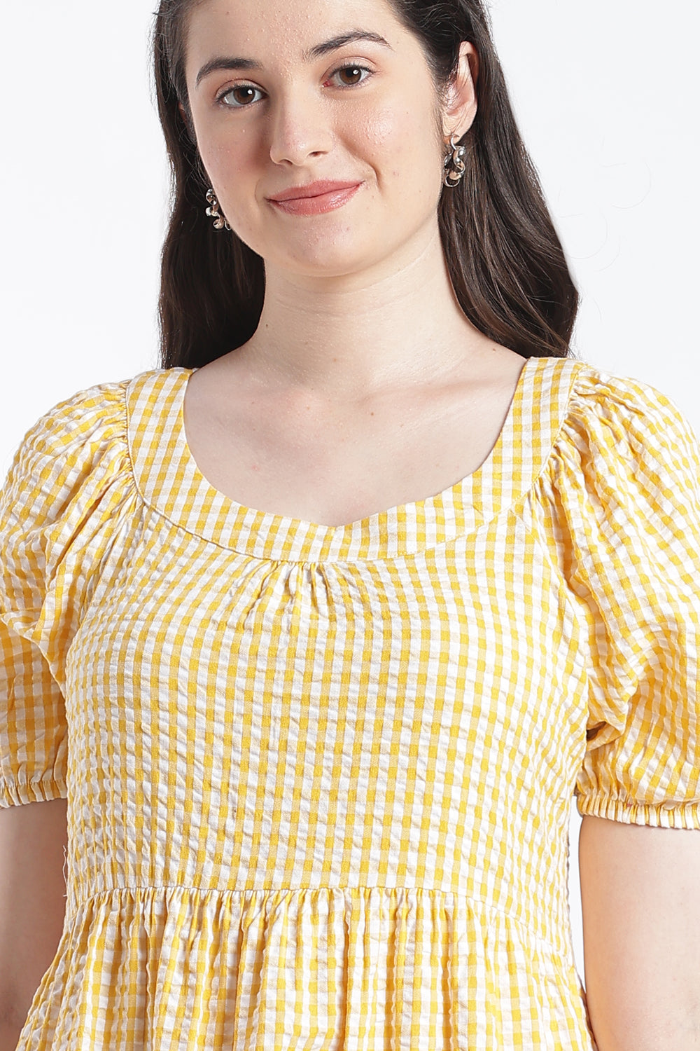 Yellow Puff Sleeves Regular Fit Dress for Women - Image 7