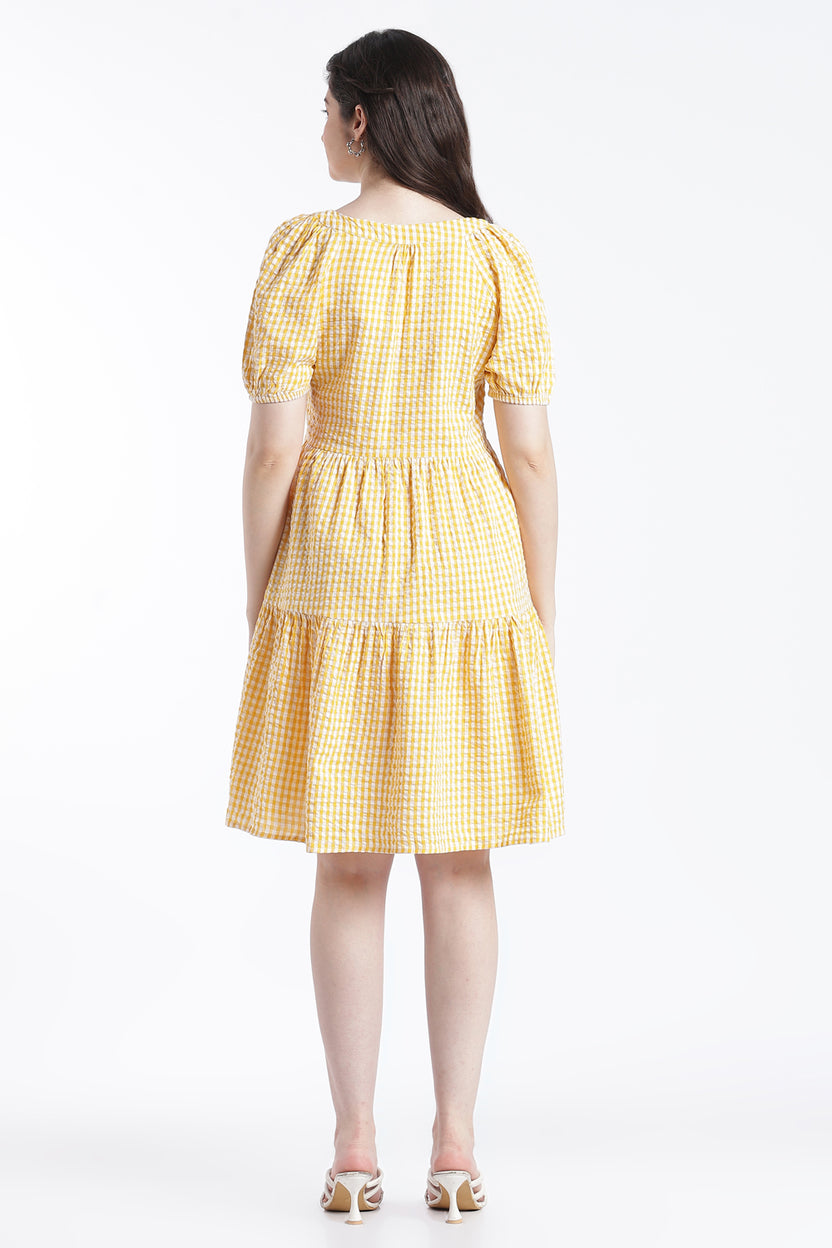 Yellow Puff Sleeves Regular Fit Dress for Women - Image 5