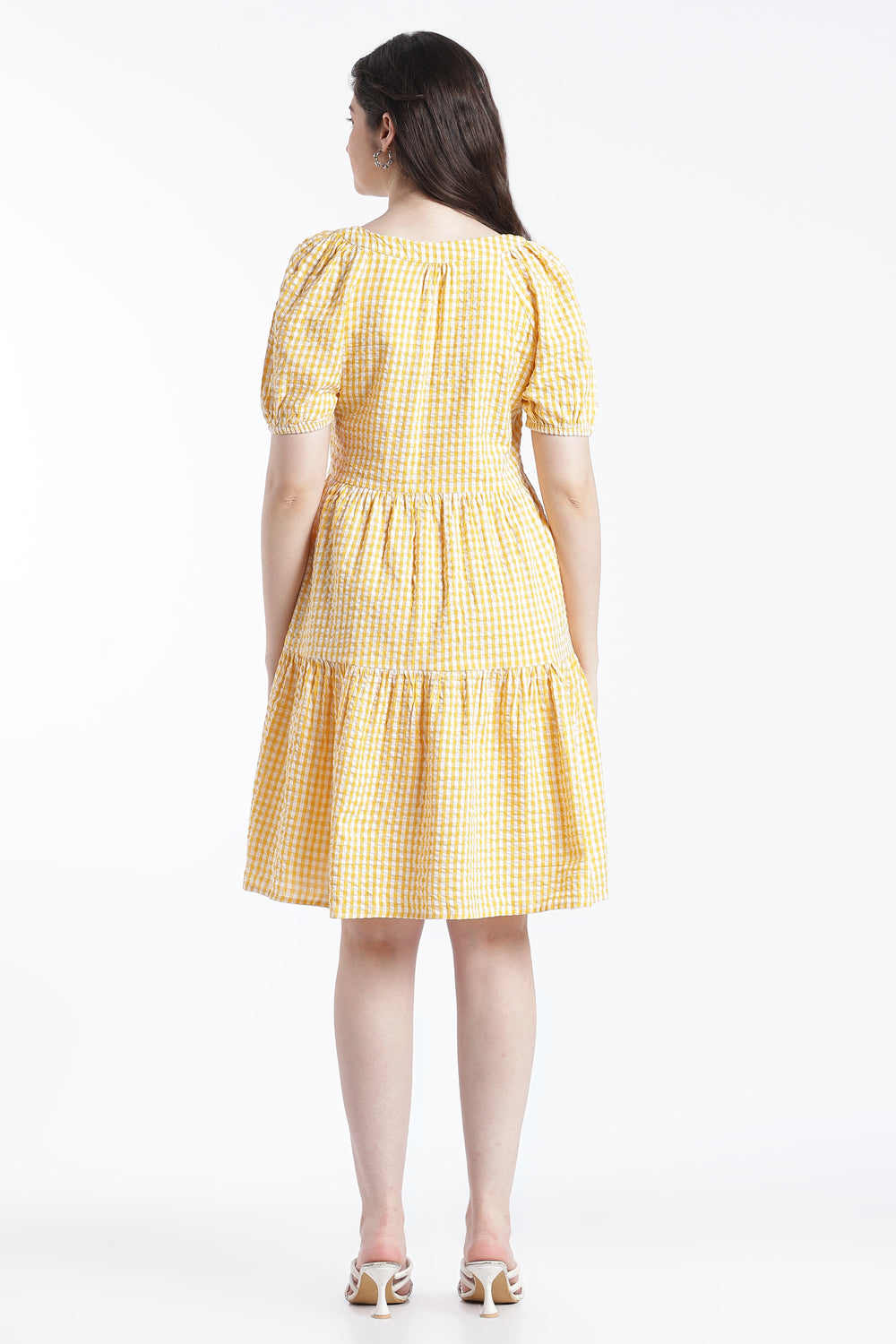 Yellow Puff Sleeves Regular Fit Dress for Women - Image 5