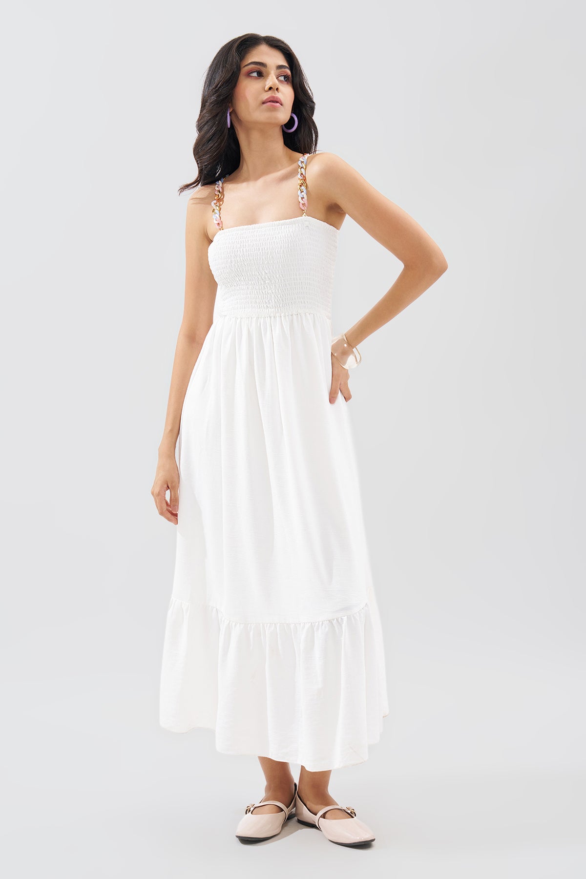 White Sleeveless Dress for Women - Image 2
