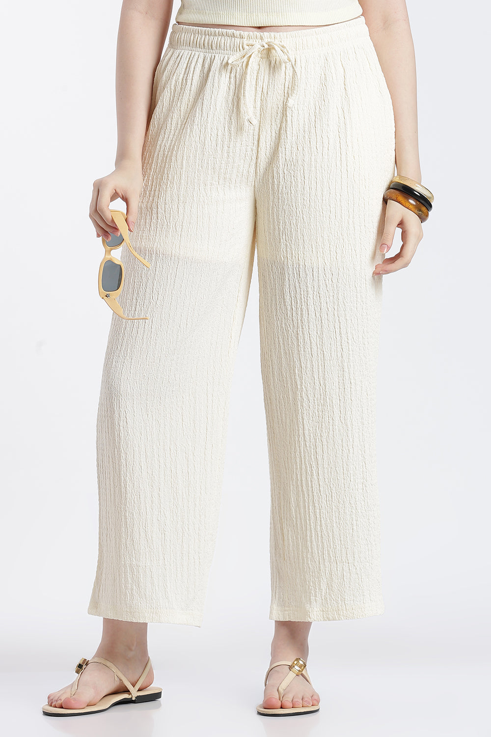 Cream Relaxed Fit Pant With 2 Pocket for Women - Image 1