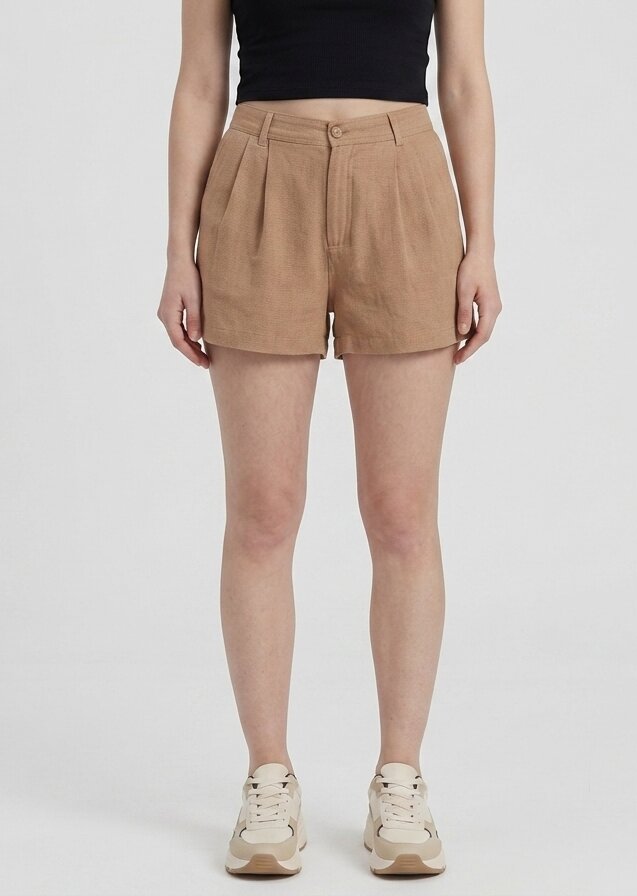 Beige Regular Fit Shorts With 2 Pocket for Women - Image 2