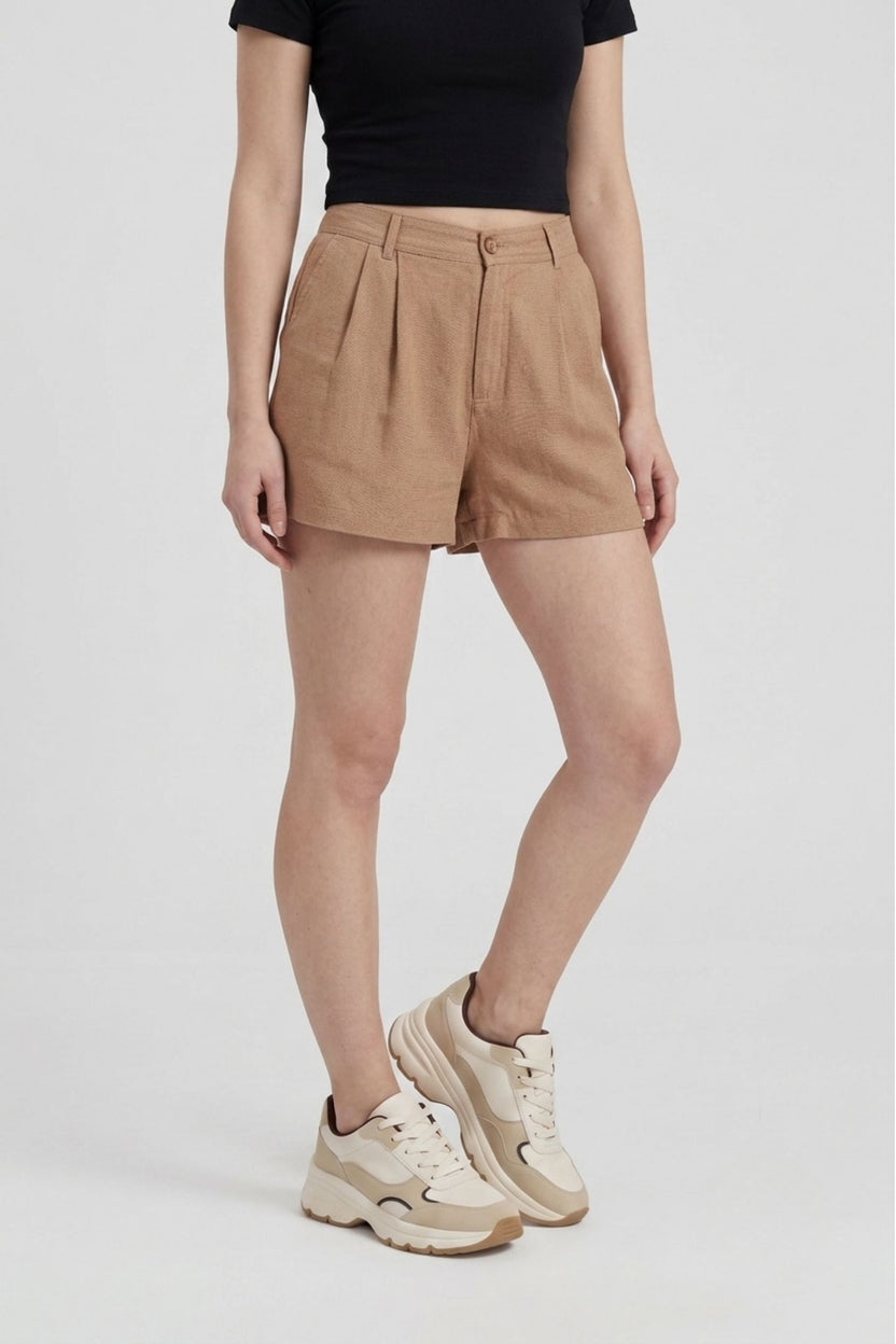 Beige Regular Fit Shorts With 2 Pocket for Women - Image 4