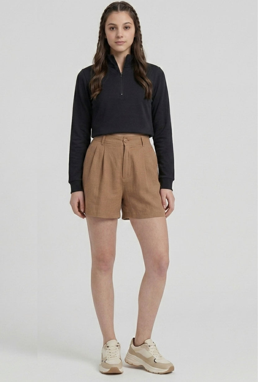 Beige Regular Fit Shorts With 2 Pocket for Women - Image 6