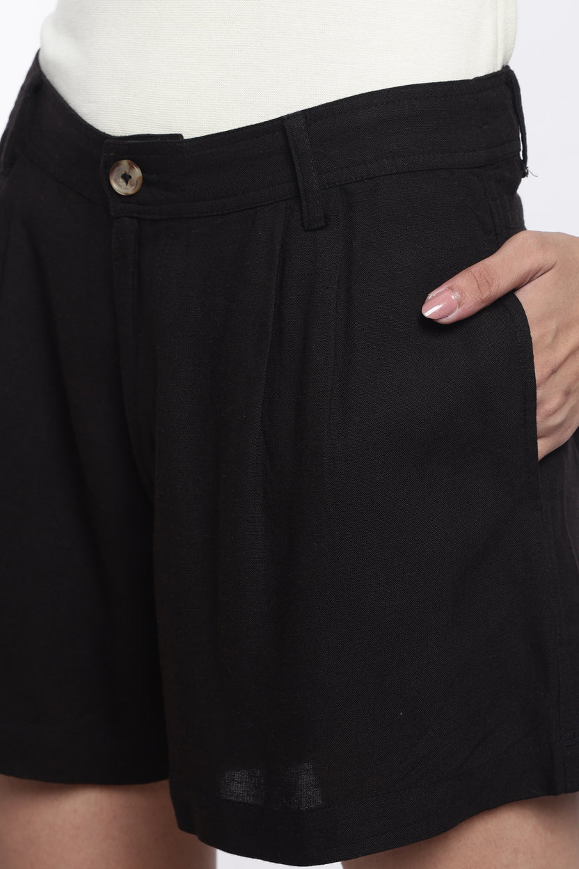 Black Mid-Thigh Length Regular Fit Shorts For Women - Image 7