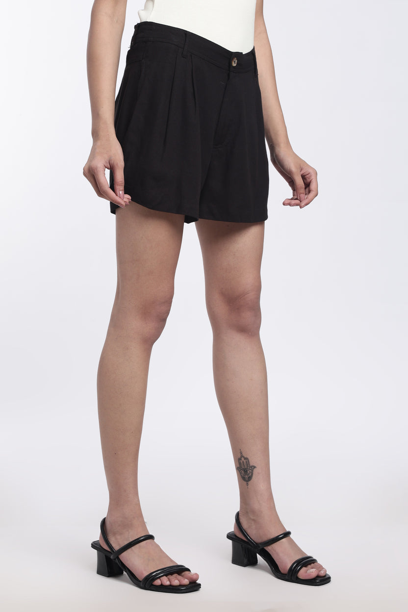 Black Mid-Thigh Length Regular Fit Shorts For Women - Image 4