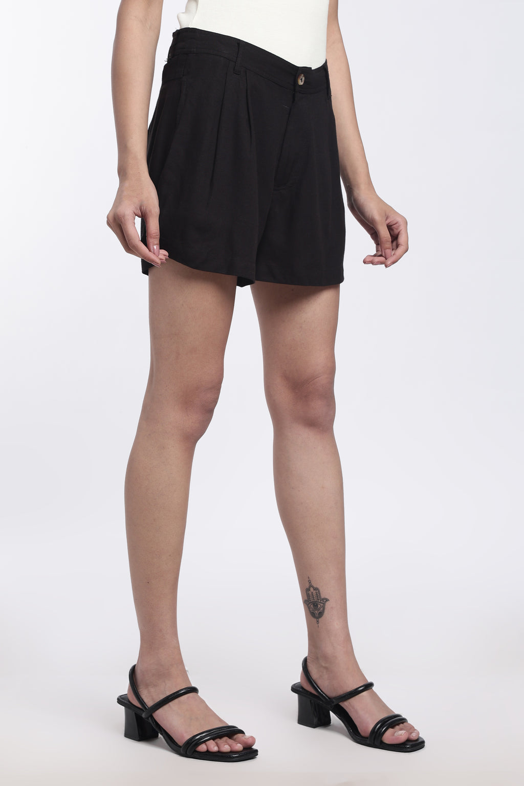 Black Mid-Thigh Length Regular Fit Shorts for Women - Image 4