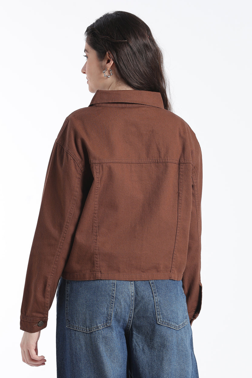 Brown Cotton Regular Fit Jacket for Women - Image 5