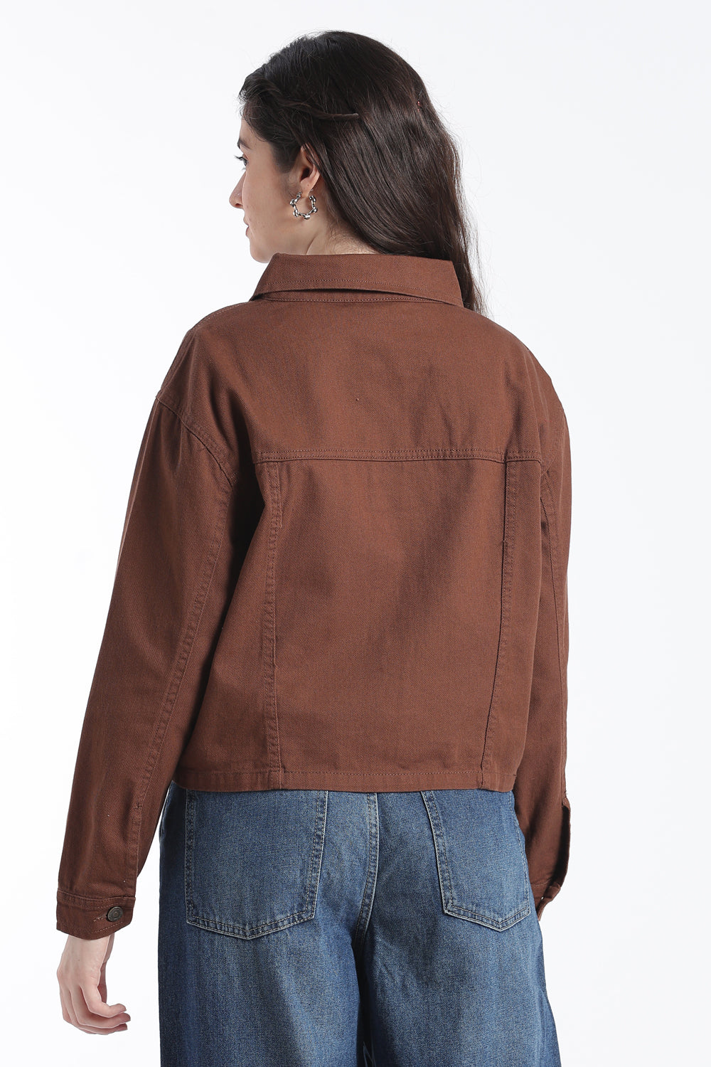 Brown Cotton Regular Fit Jacket for Women - Image 5