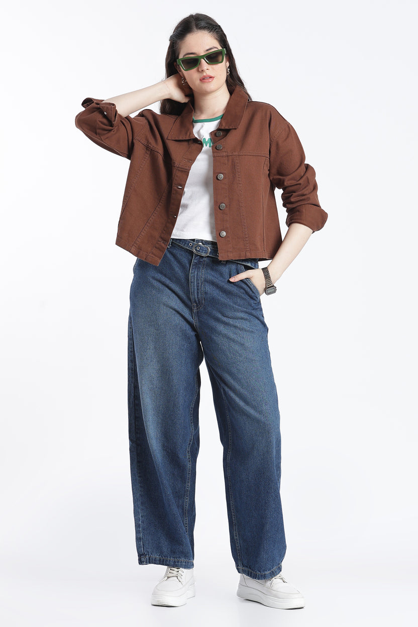Brown Cotton Regular Fit Jacket for Women - Image 6