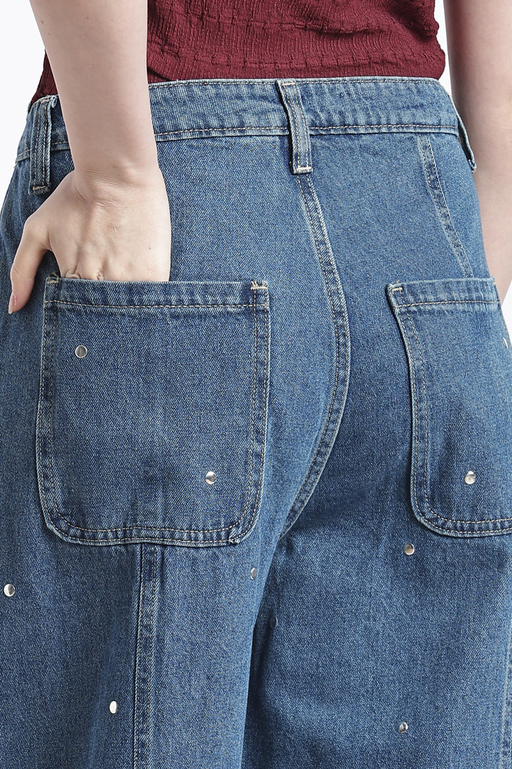 Blue Embellished Wide Leg Fit Jeans With 5 Pocket for Women - Image 3