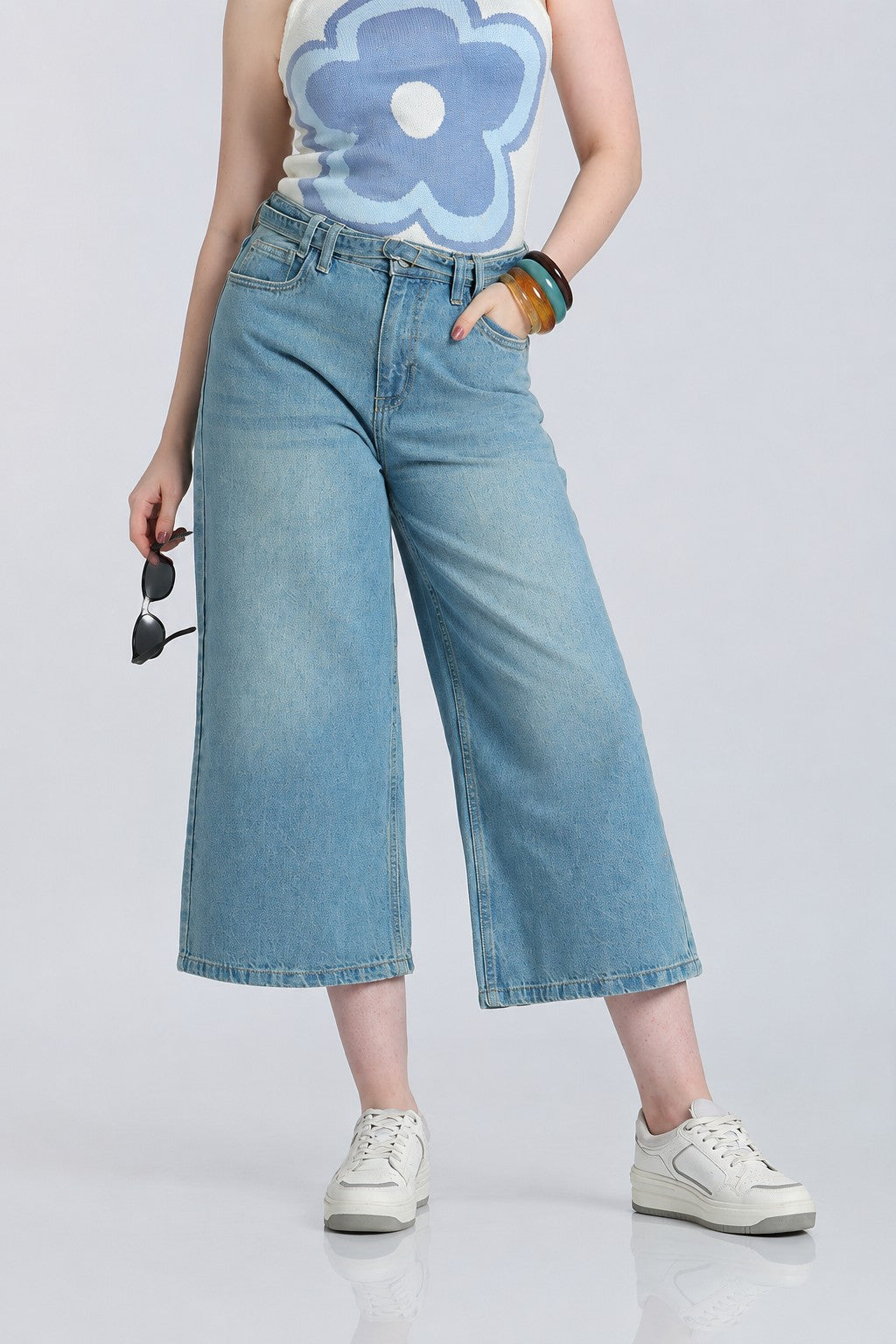 Light Blue Wide Leg Fit Jean With 5 Pocket for Women - Image 1