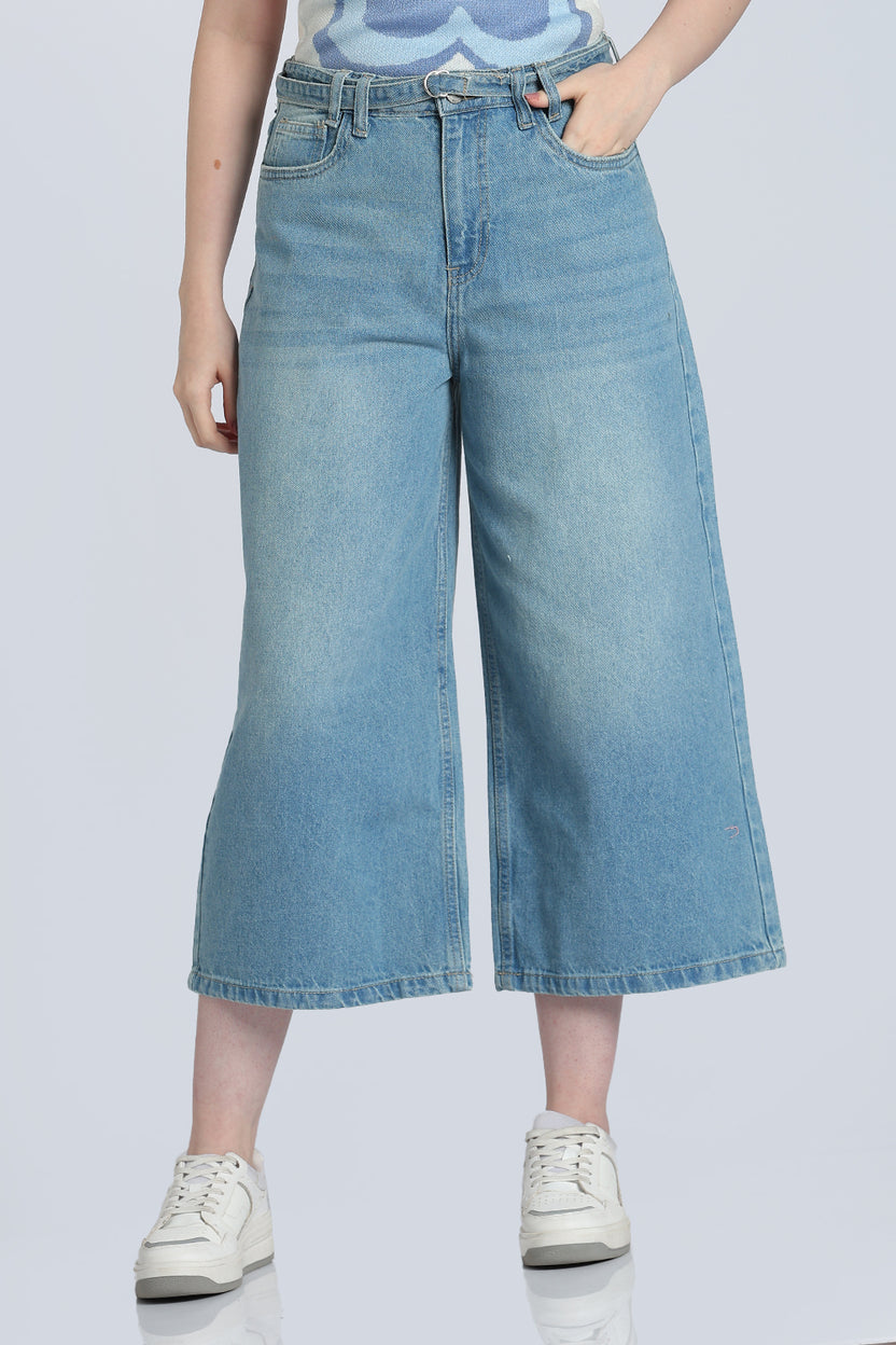 Light Blue Wide Leg Fit Jean With 5 Pocket for Women - Image 2