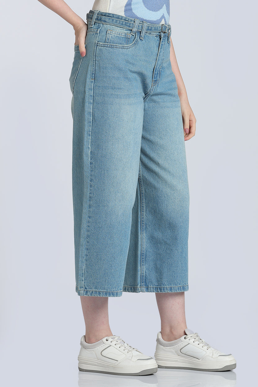 Light Blue Wide Leg Fit Jean With 5 Pocket for Women - Image 4