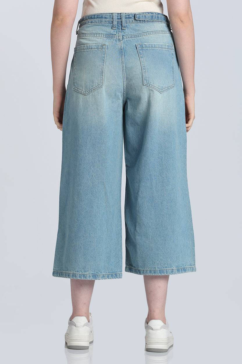 Light Blue Wide Leg Fit Jean With 5 Pocket for Women - Image 5