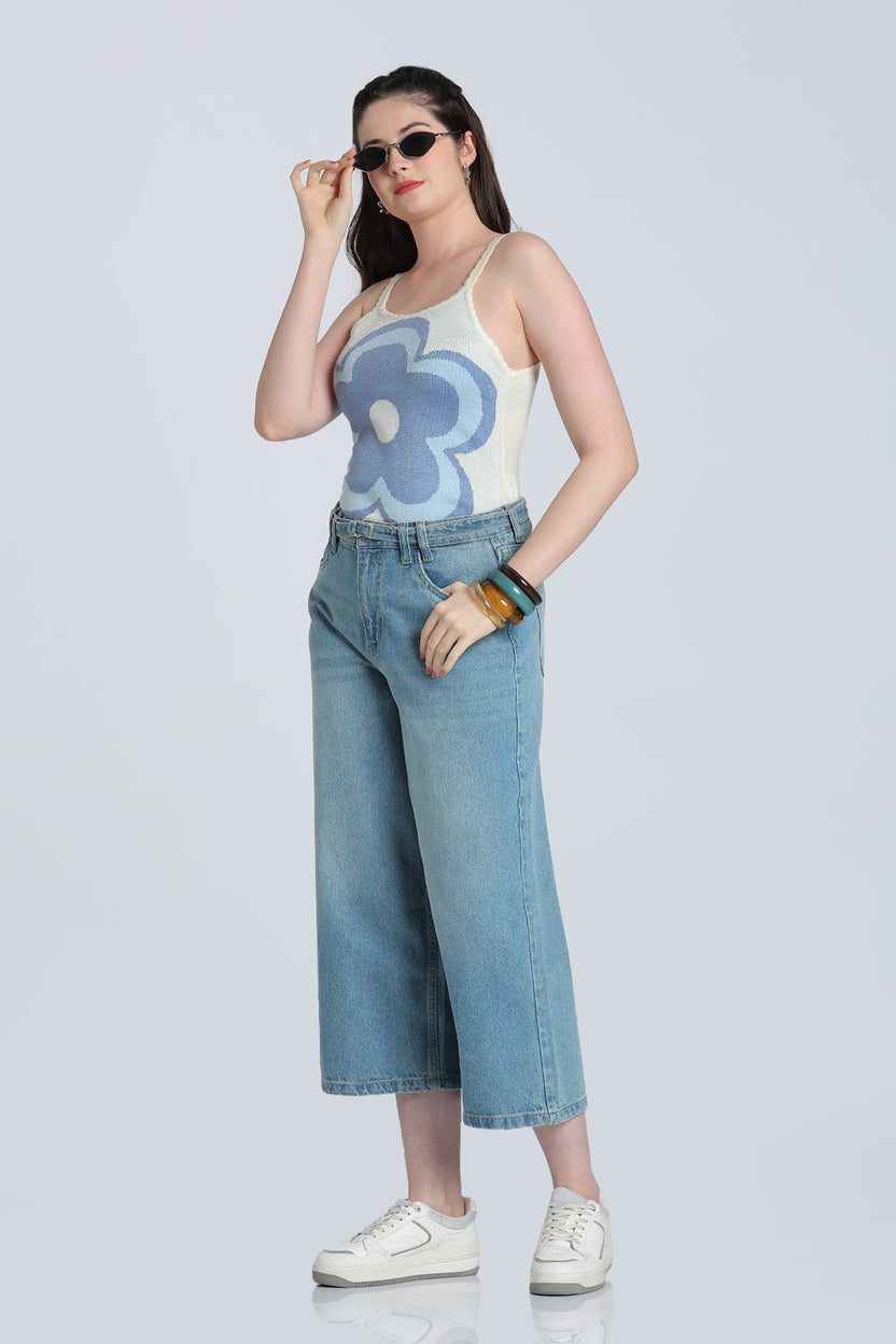 Light Blue Wide Leg Fit Jean With 5 Pocket for Women - Image 6