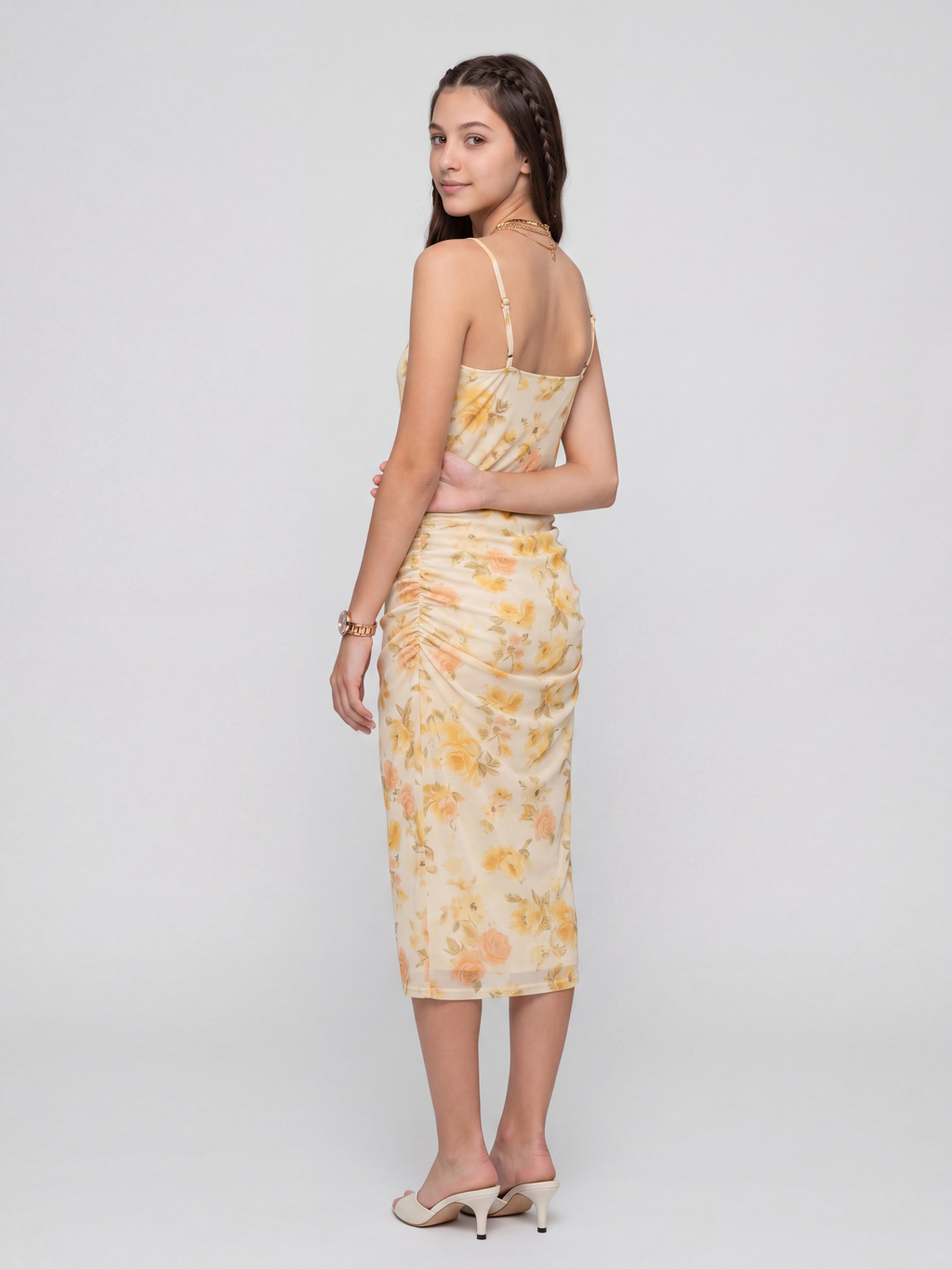 Yellow Floral Bodycon Dress for Women - Image 5
