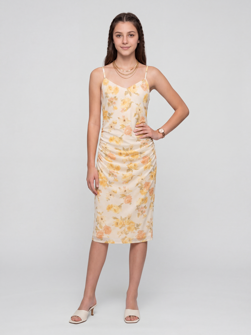 Yellow Floral Bodycon Dress for Women - Image 6