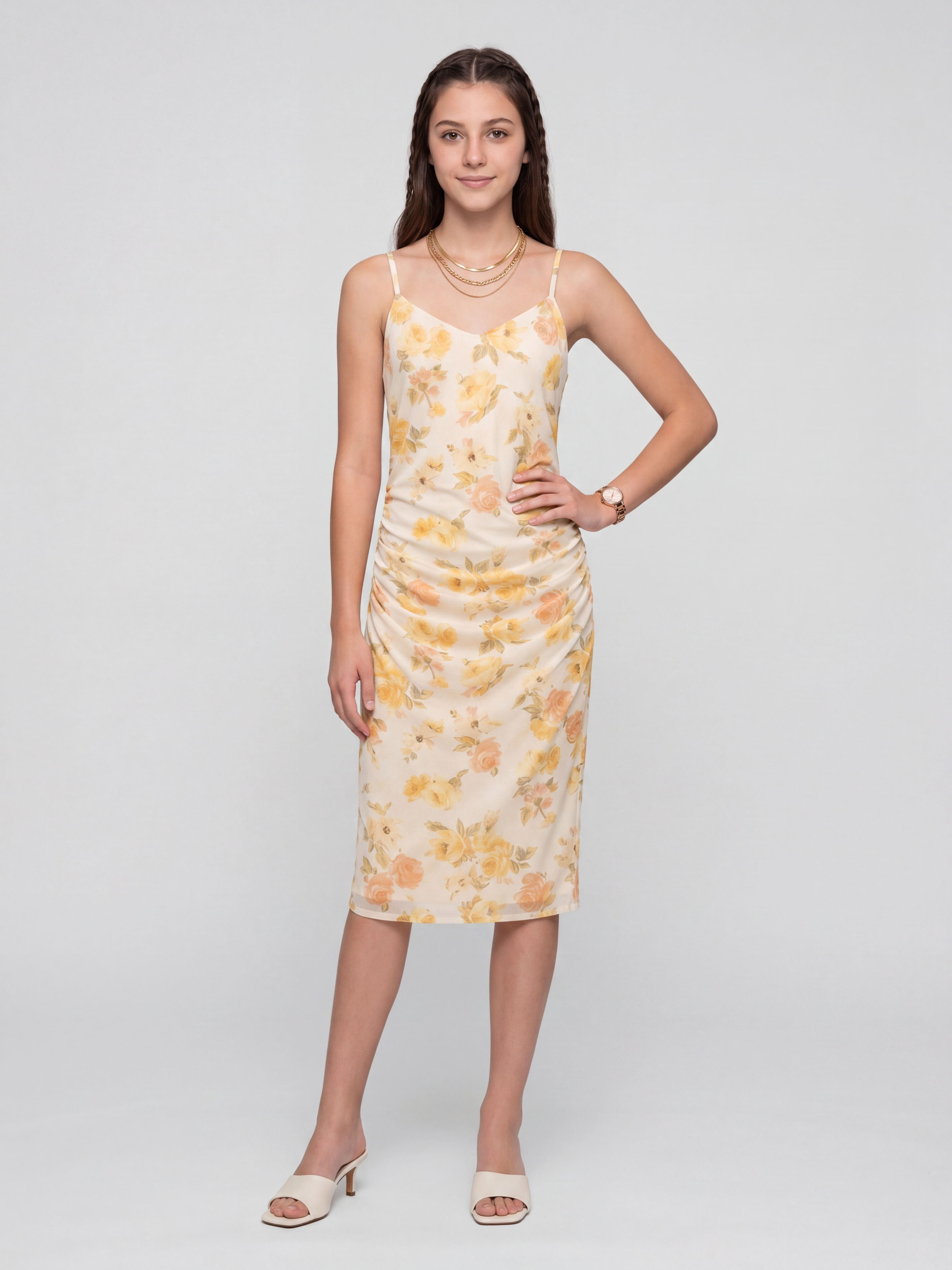 Yellow Floral Bodycon Dress for Women - Image 6