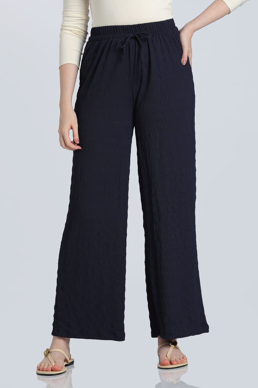 Navy Mid Rise Wide Leg Fit Casual Pant for Women - Image 2