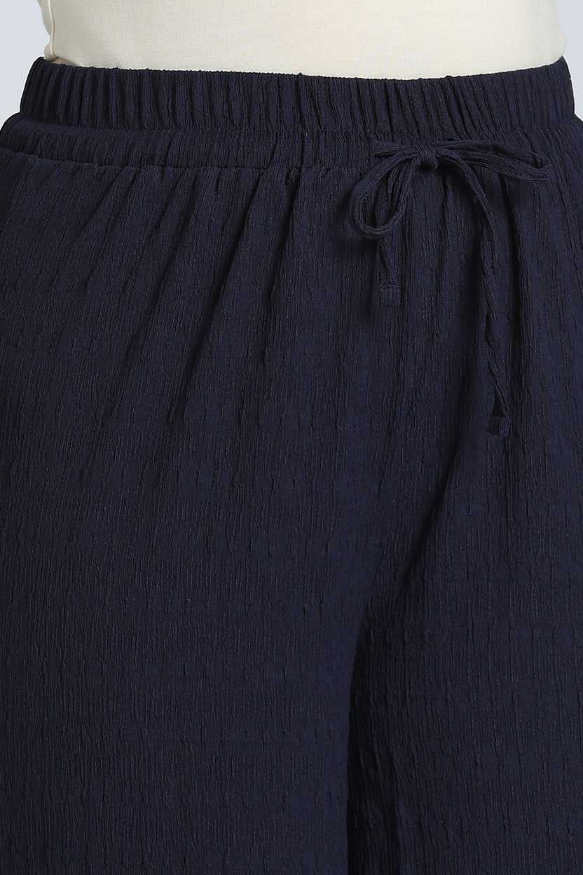 Navy Mid Rise Wide Leg Fit Casual Pant for Women - Image 3