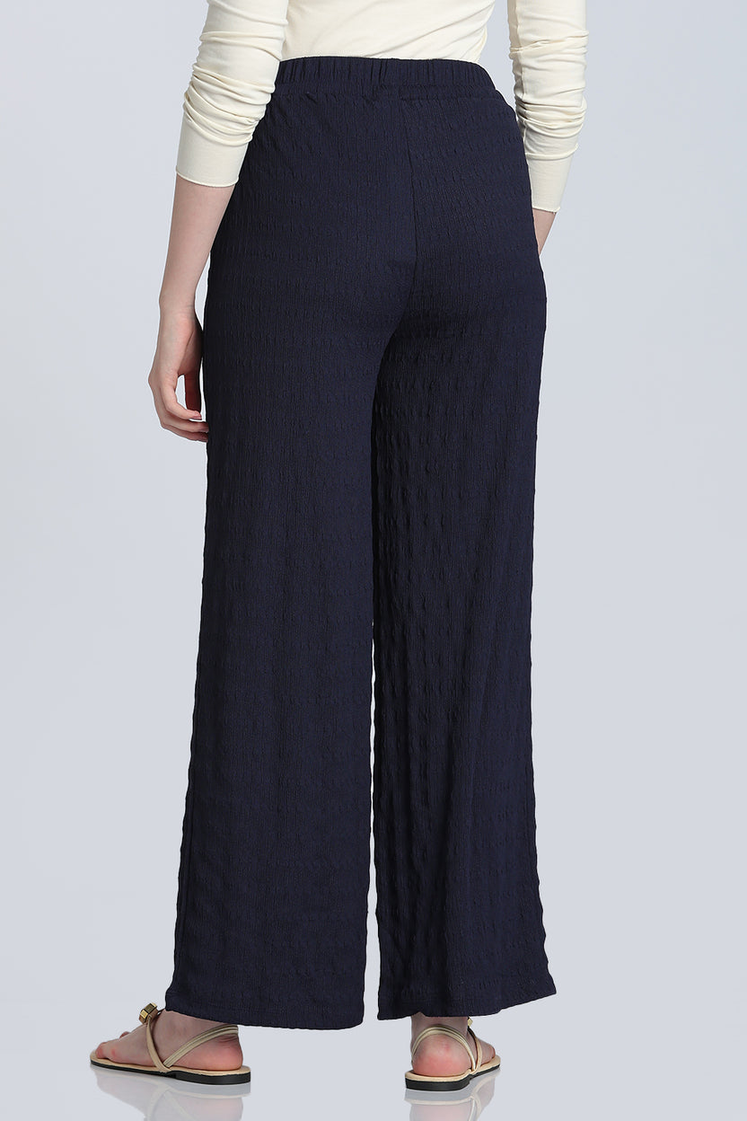 Navy Mid Rise Wide Leg Fit Casual Pant for Women - Image 5