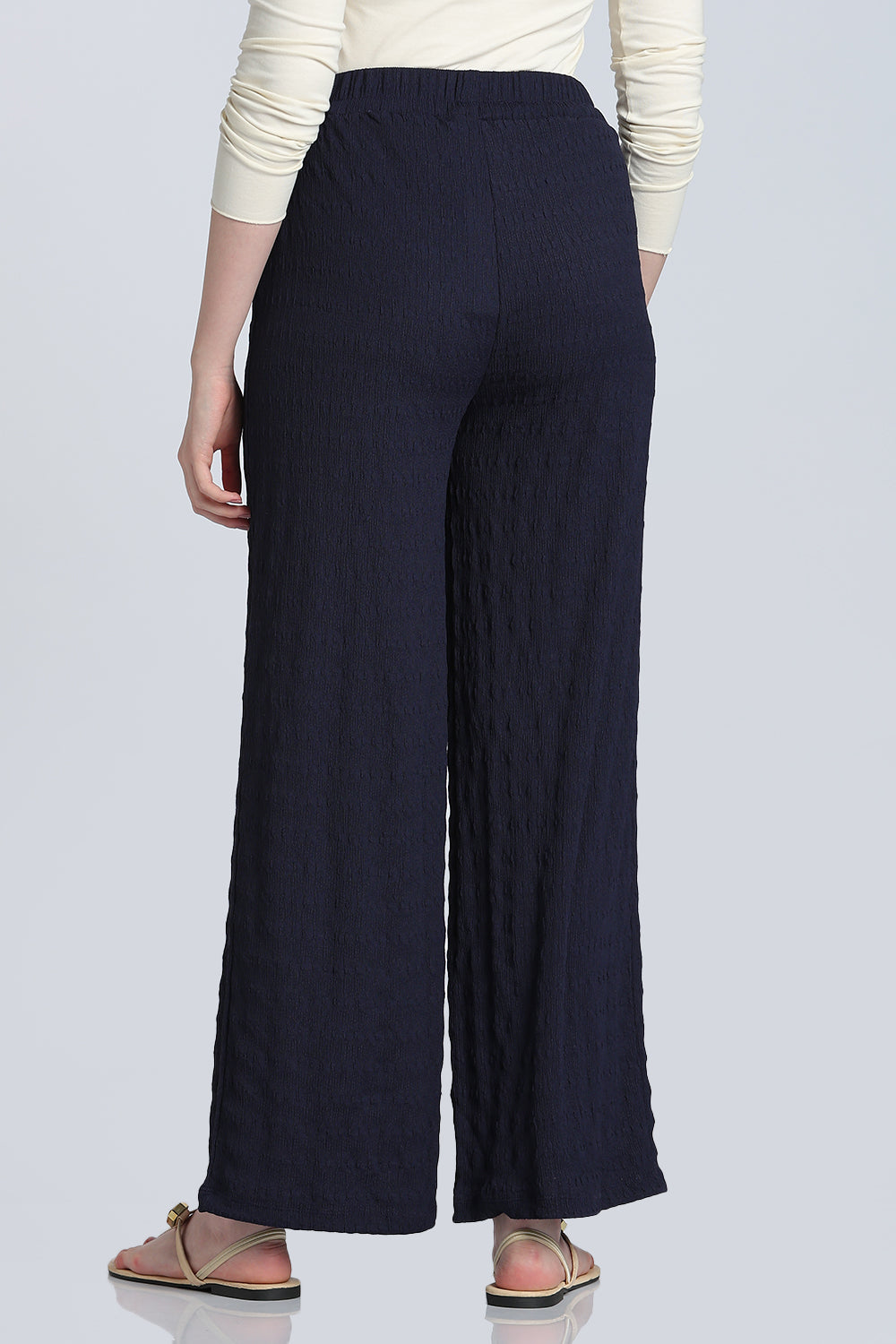 Navy Mid Rise Wide Leg Fit Casual Pant for Women - Image 5
