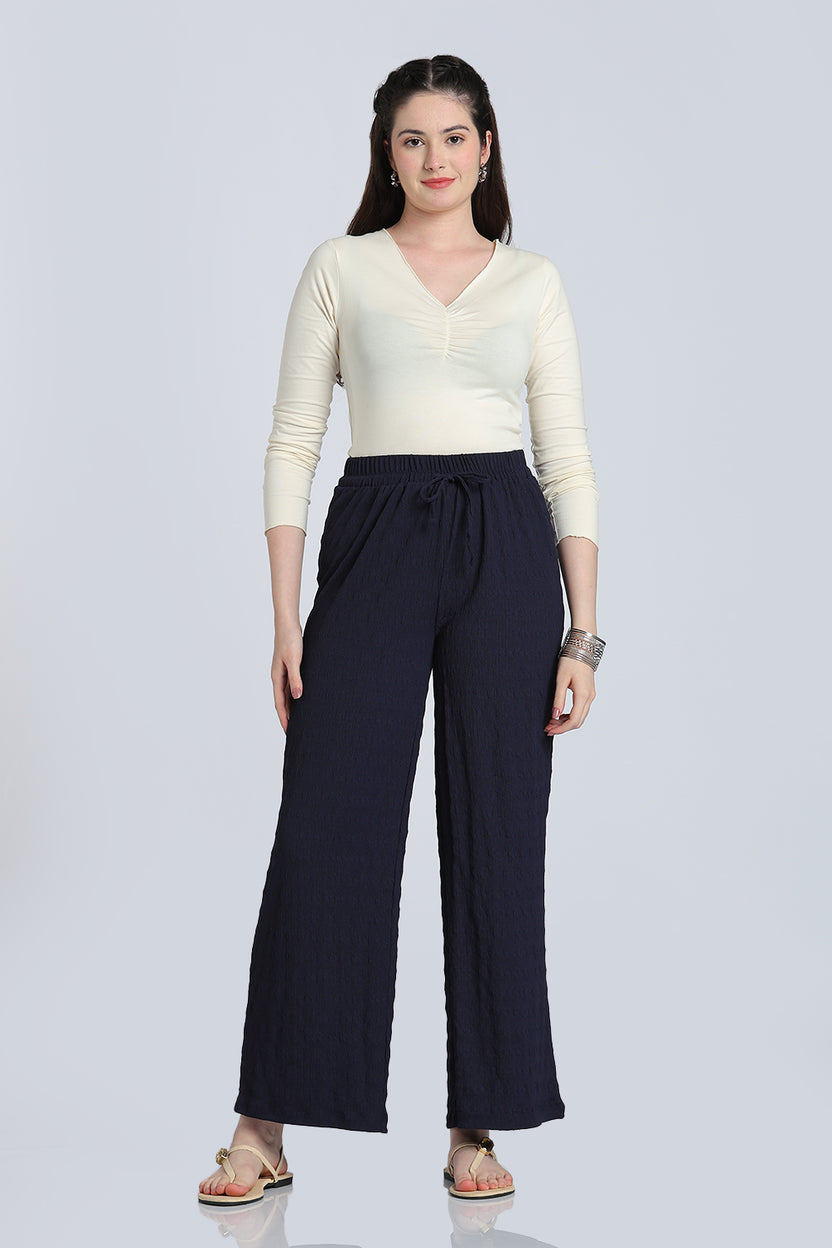Navy Mid Rise Wide Leg Fit Casual Pant for Women - Image 6