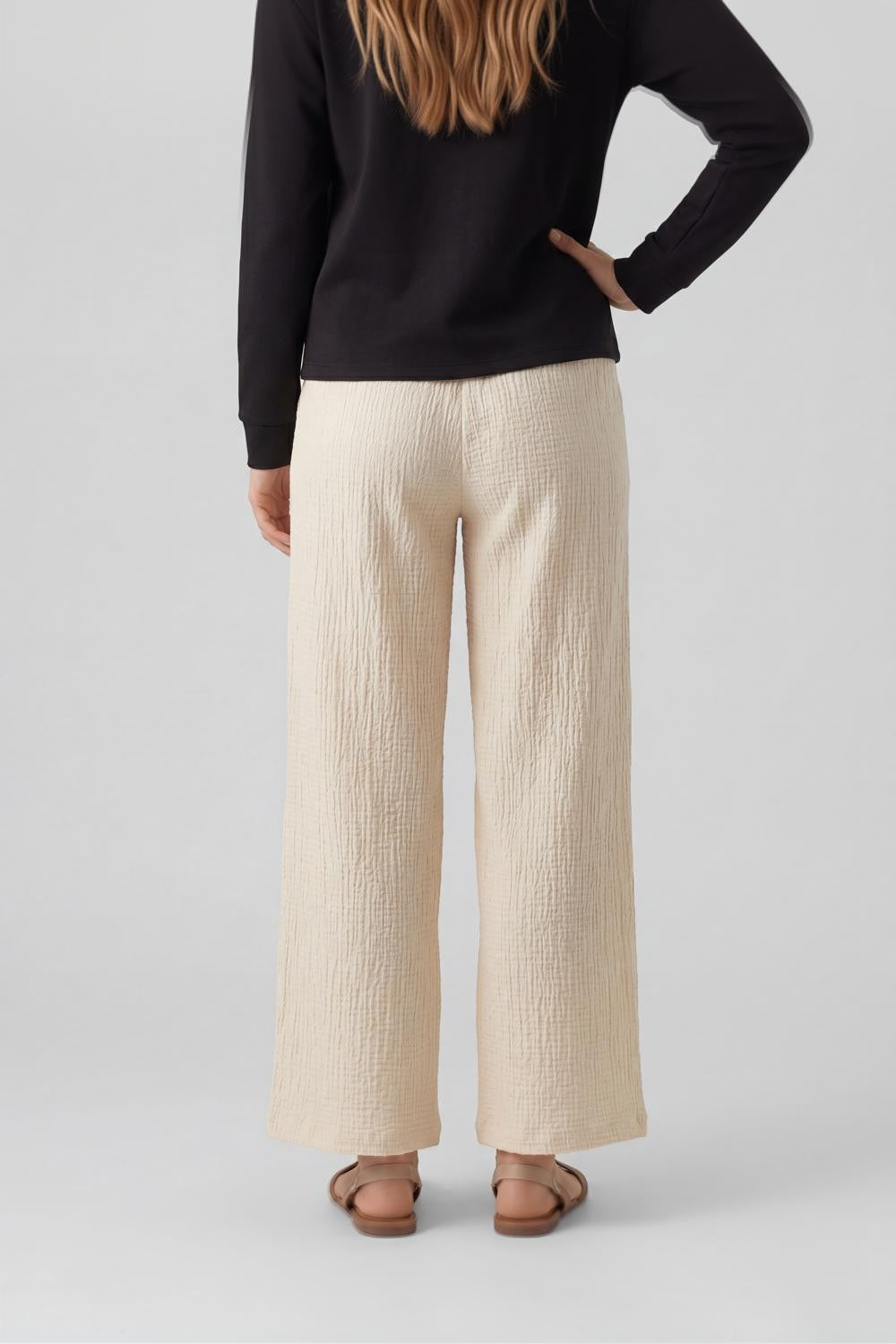 Cream Textured Regular Fit Trouser for Women - Image 5