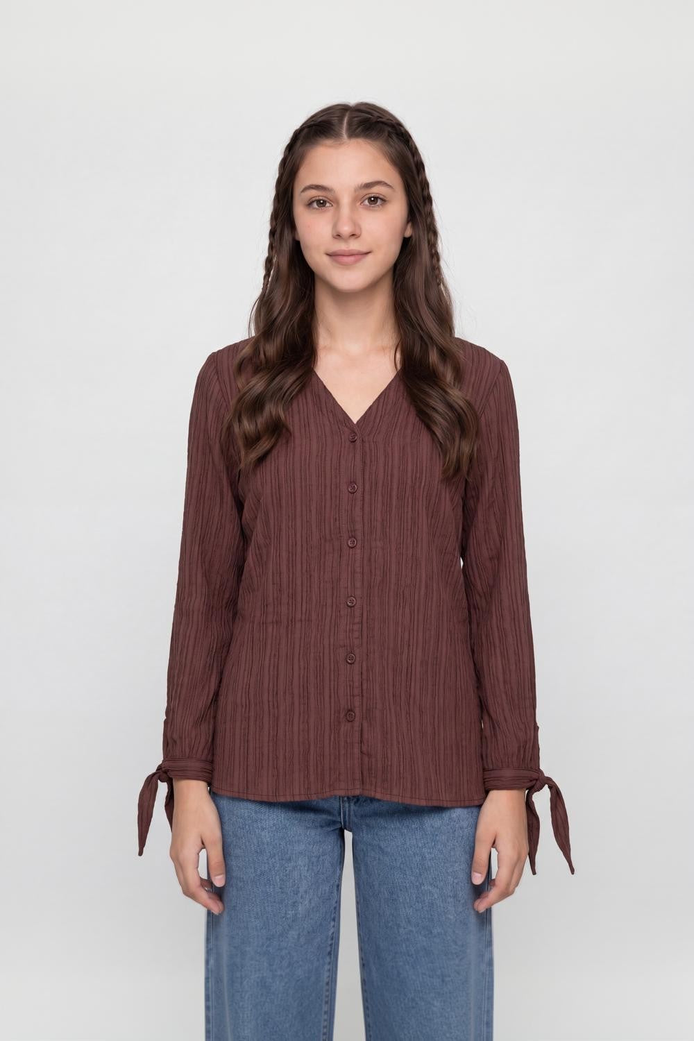 Brown Textured Regular Fit Top for Women - Image 2