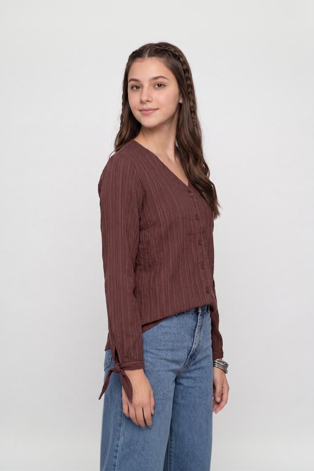 Brown Textured Regular Fit Top for Women - Image 4