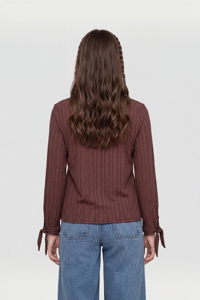 Brown Textured Regular Fit Top for Women - Image 5