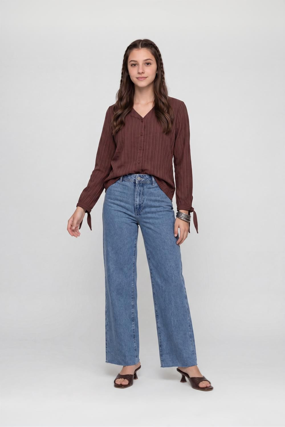 Brown Textured Regular Fit Top for Women - Image 6