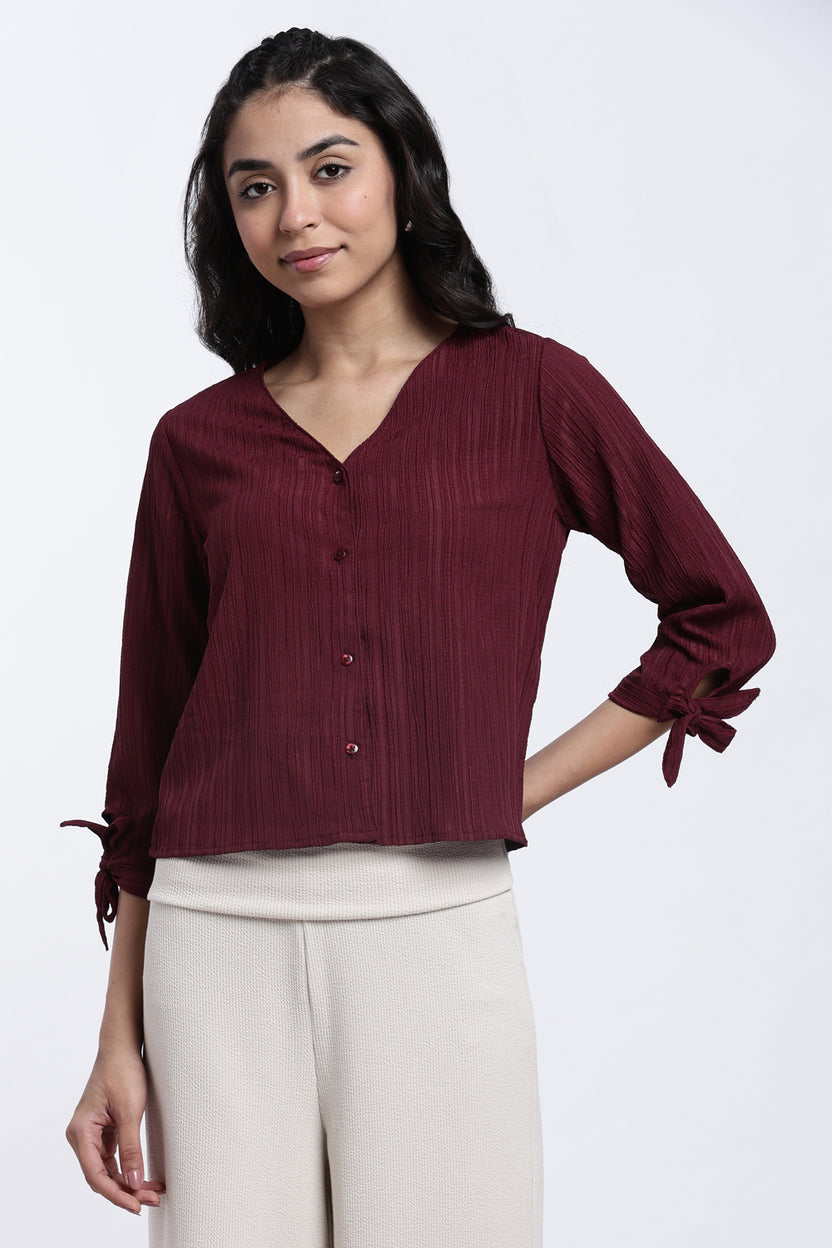 Maroon Textured Regular Fit Top for Women - Image 2