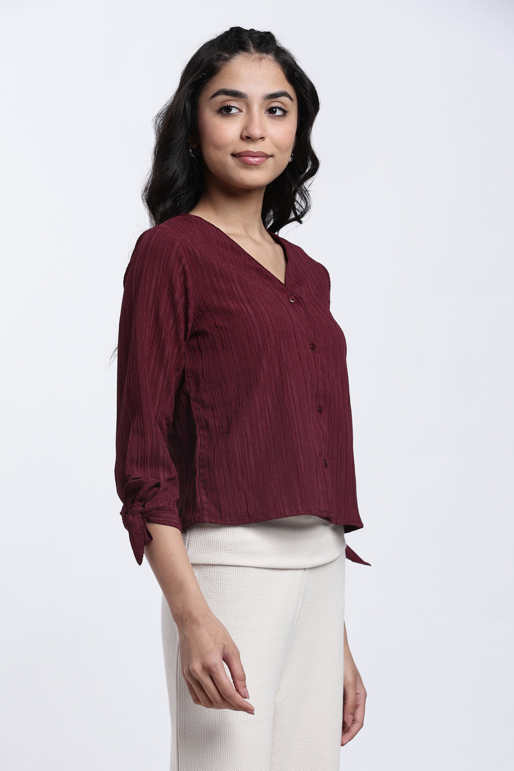 Maroon Textured Regular Fit Top for Women - Image 4