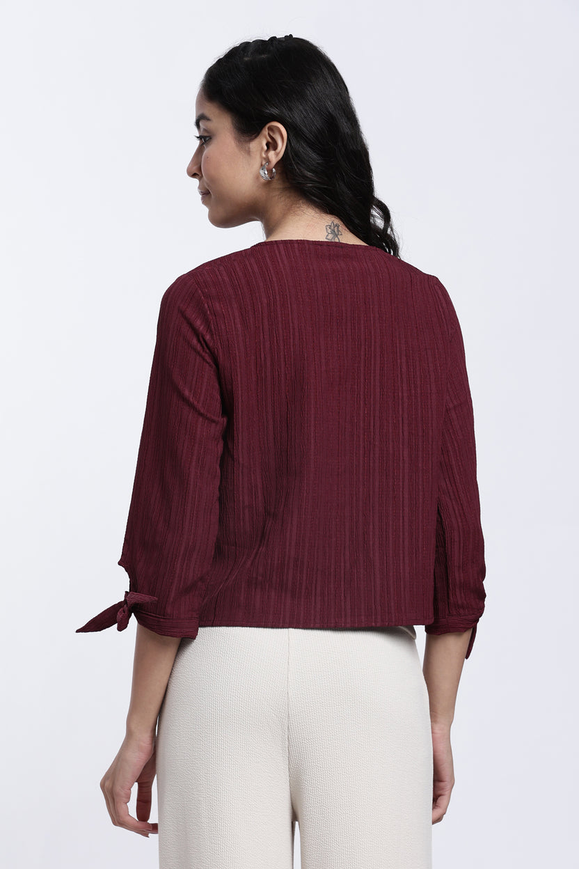 Maroon Textured Regular Fit Top for Women - Image 5