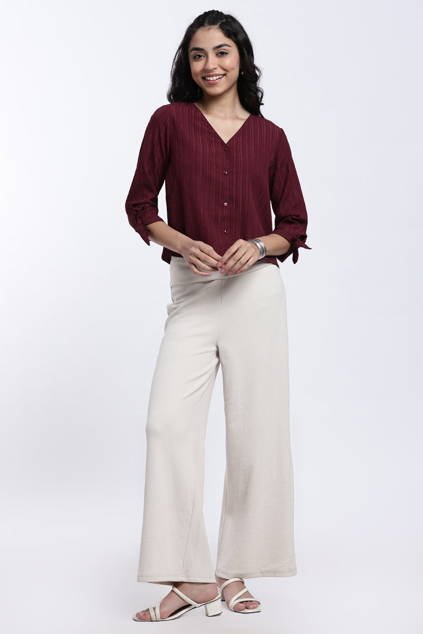 Maroon Textured Regular Fit Top for Women - Image 6